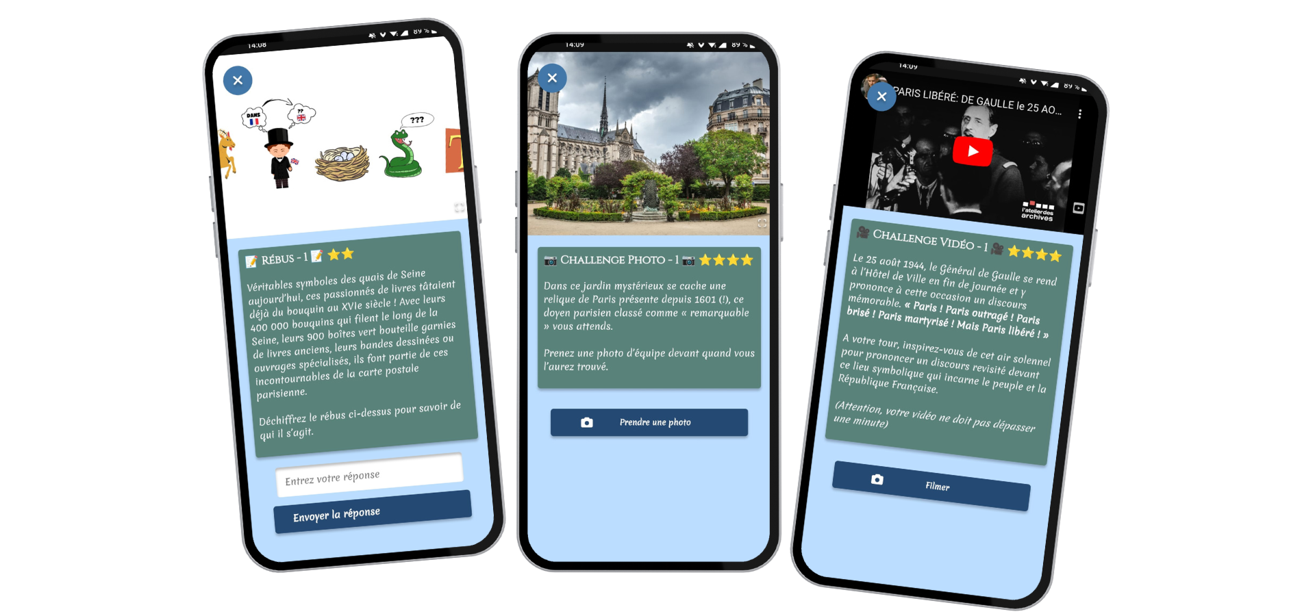 Chaque équipe utilise un smartphone avec une application GPS 📱 pour explorer un quartier et rencontrer des checkpoints proposant des défis collaboratifs (énigmes, quiz, missions créatives). Des animateurs suivent les équipes à distance et peuvent intervenir au besoin. À la fin, les participants se retrouvent pour visionner les photos et vidéos prises 📹 et découvrir les résultats.